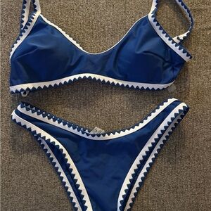 Blue Triangle Trim Bikini Set